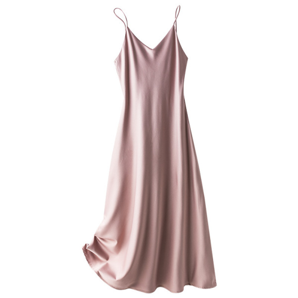 A-line satin sundress with inner and outer sexy bottoming skirt 47