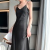A-line satin sundress with inner and outer sexy bottoming skirt 47