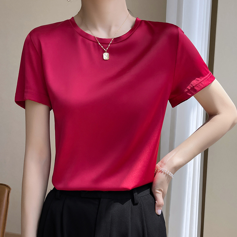 Half-sleeved silk top t-shirt 49