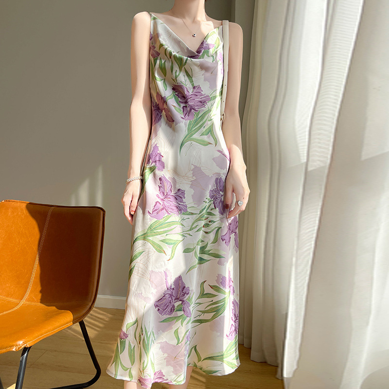 LONG PRINTED SILK SLIP DRESS 12