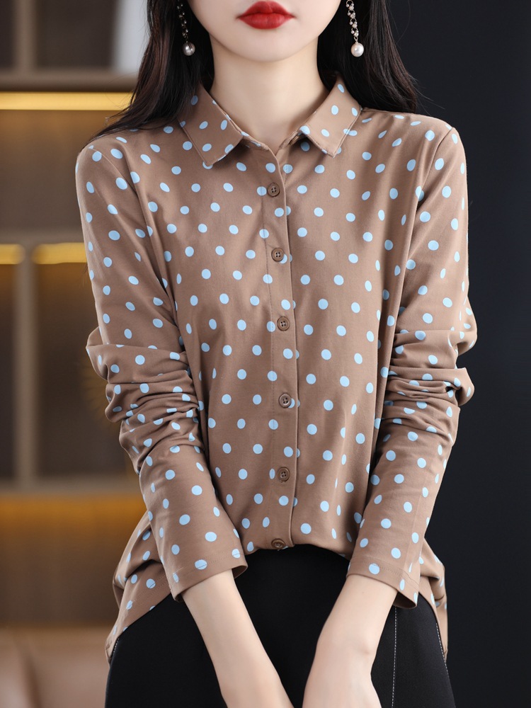 Polka Dot Shirt Ladies Classic Polka Dot Cardigan Top 21