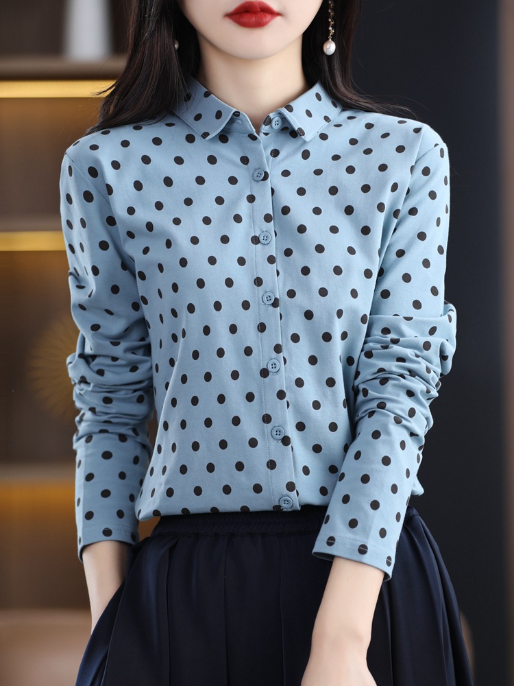 Polka Dot Shirt Ladies Classic Polka Dot Cardigan Top 21