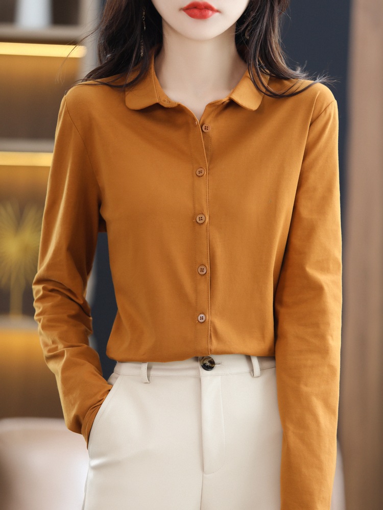 professional commuter blouse solid color cotton shirt long sleeves 07