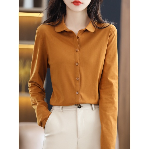 professional commuter blouse solid color cotton shirt long sleeves 07