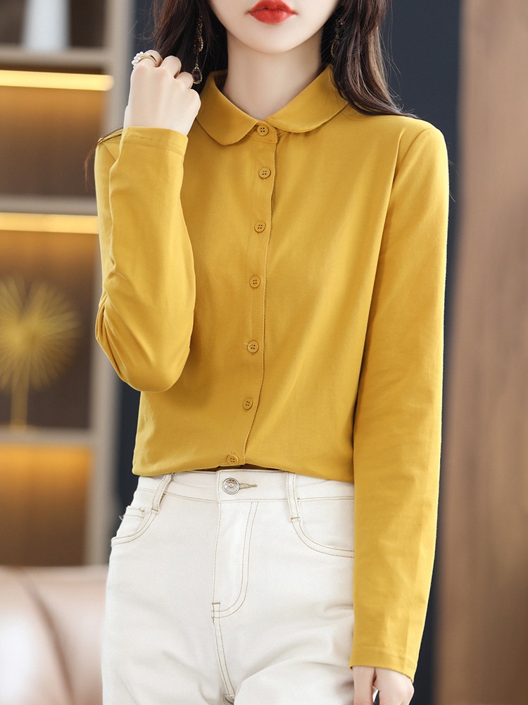 professional commuter blouse solid color cotton shirt long sleeves 07