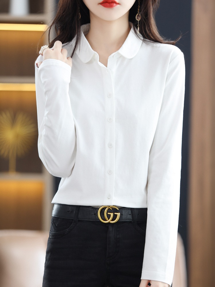 professional commuter blouse solid color cotton shirt long sleeves 07
