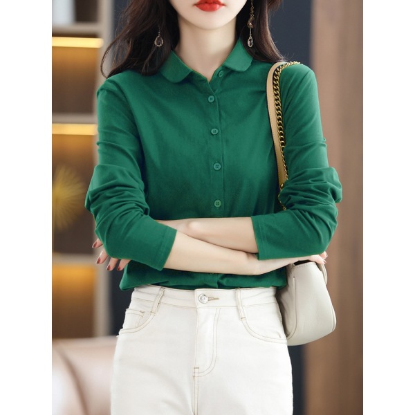 professional commuter blouse solid color cotton shirt long sleeves 07