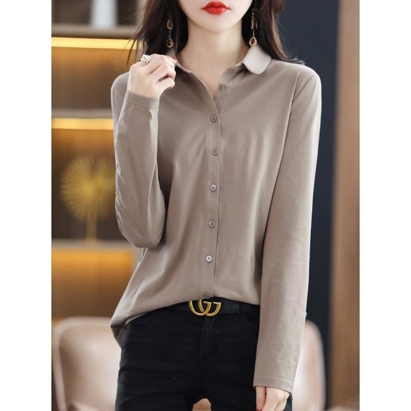 professional commuter blouse solid color cotton shirt long sleeves 07
