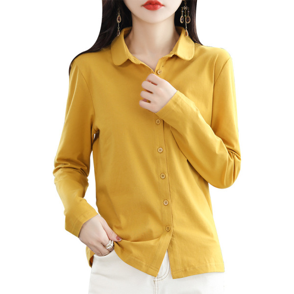professional commuter blouse solid color cotton shirt long sleeves 07