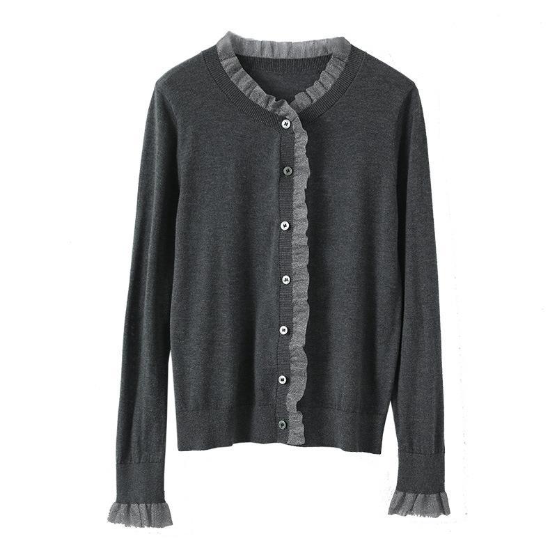 Root yarn splicing cardigan women's round neck bottoming shirt 15