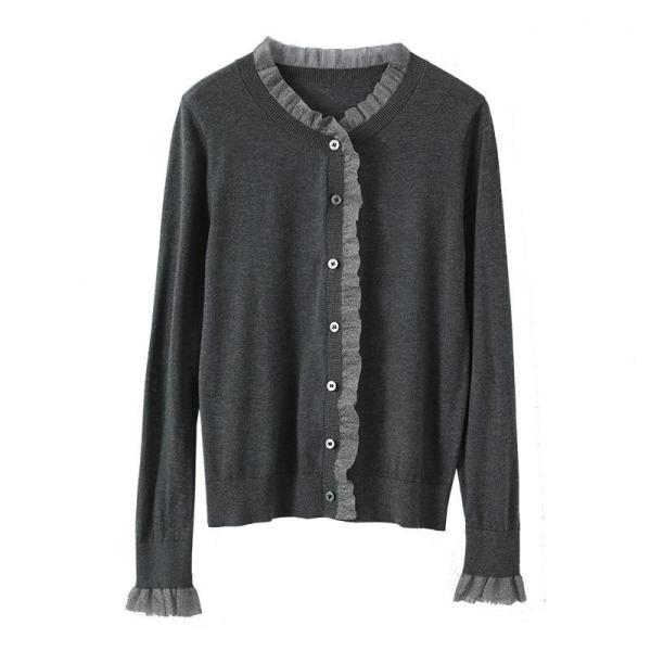 Root yarn splicing cardigan women's round neck bottoming shirt 15