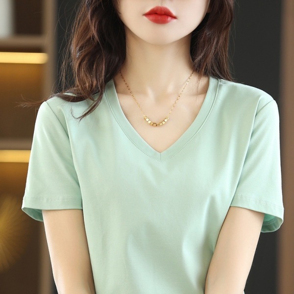 Round V-neck loose basic cotton top T-shirt 23