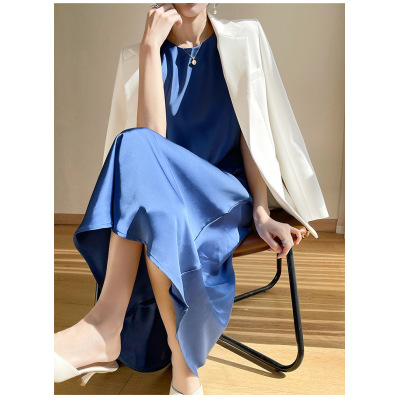 Silk Dress Elegant Slim Solid Color Long Dress 29