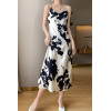 Sling Dress Women's Floral V-neck Printed A-Line Long Dress 05