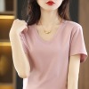 V-neck front shoulder short-sleeved simple wind top 01