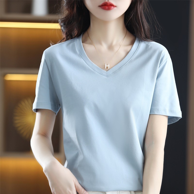 V-neck front shoulder short-sleeved simple wind top 01