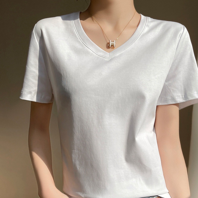V-neck front shoulder short-sleeved simple wind top 01
