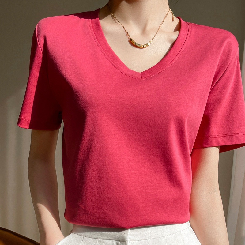 V-neck front shoulder short-sleeved simple wind top 01