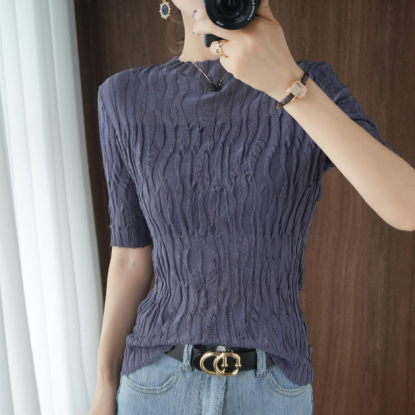 Women's five quarter sleeve cotton half turtleneck pleated slim half sleeves 27