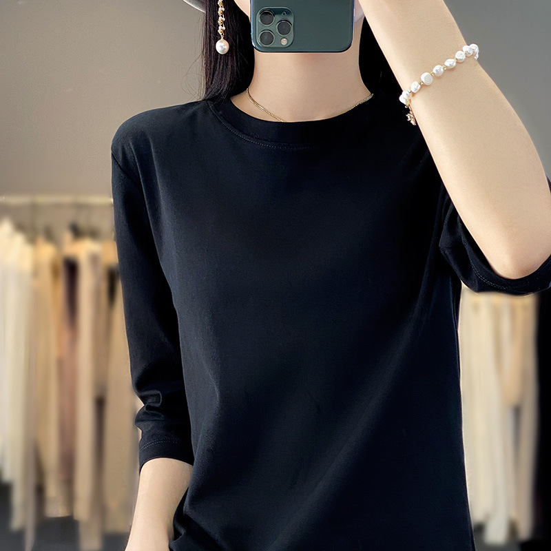 Women's round neck cotton t-shirt with three quarter sleeves 30
