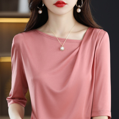 Women's silk t-shirt short sleeve thin elegant top 40