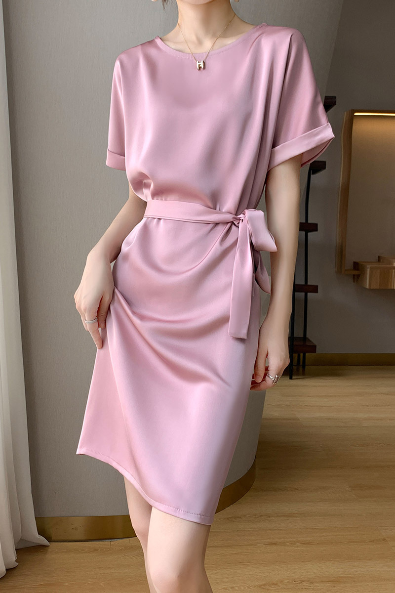 women's slim short sleeve dress with belt 26