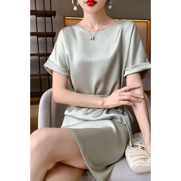 women's slim short sleeve dress with belt 26