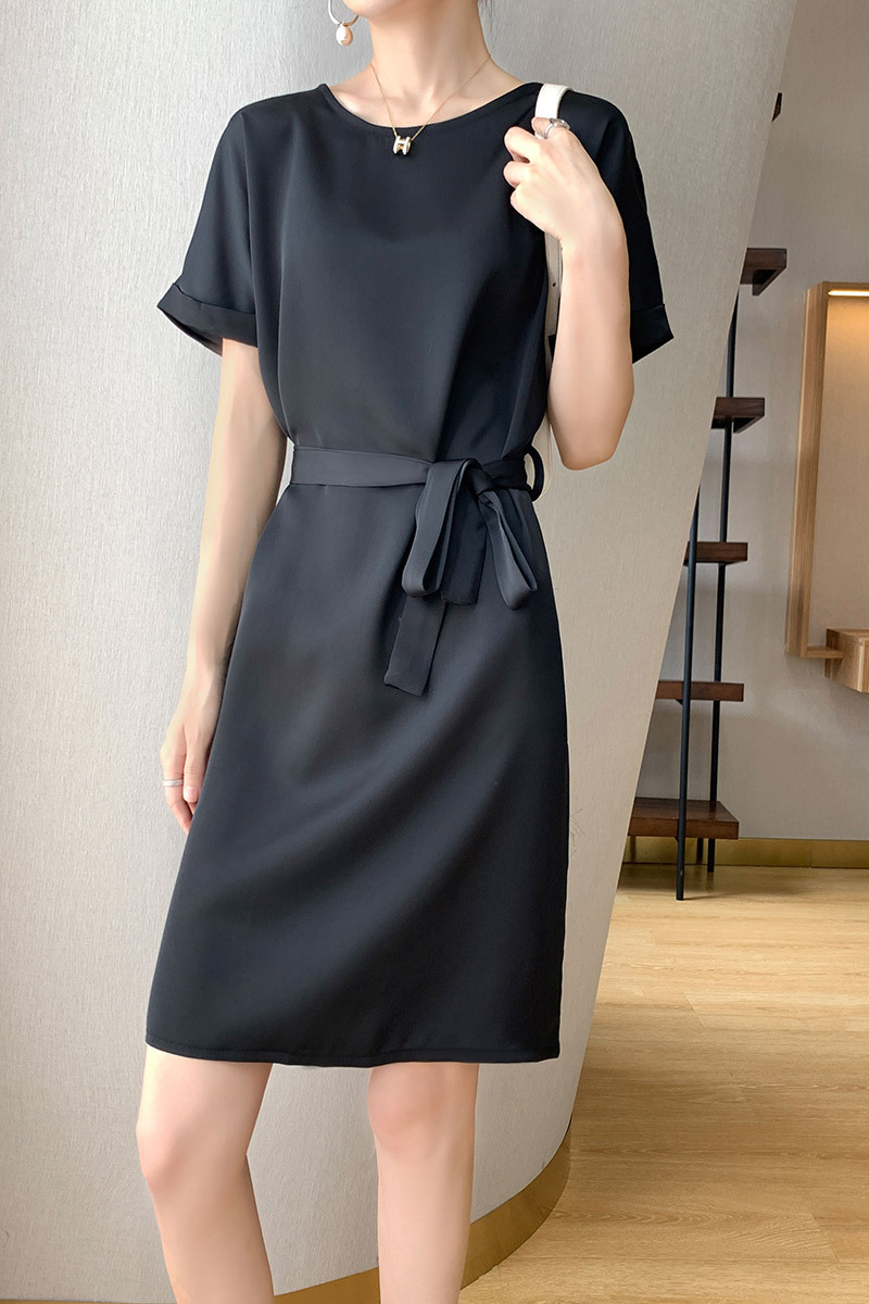 women's slim short sleeve dress with belt 26
