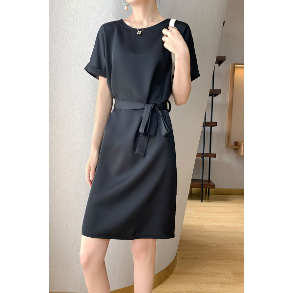 women's slim short sleeve dress with belt 26