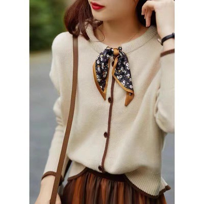 Women's wool cardigan round neck loose short knitted bottoming shirt 45