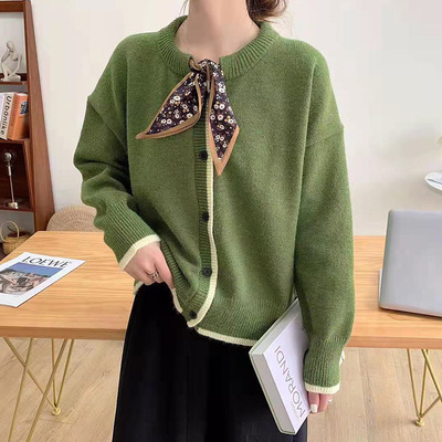 Women's wool cardigan round neck loose short knitted bottoming shirt 45