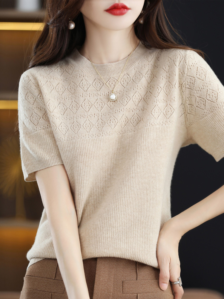 Half-sleeved thin cutout cropped cashmere top 14
