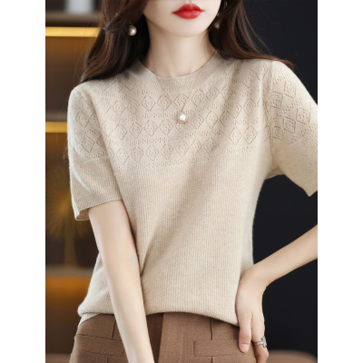 Half-sleeved thin cutout cropped cashmere top 14
