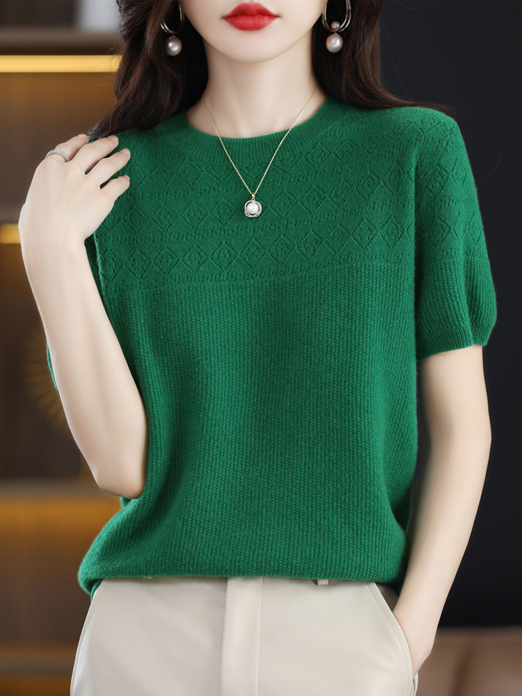 Half-sleeved thin cutout cropped cashmere top 14
