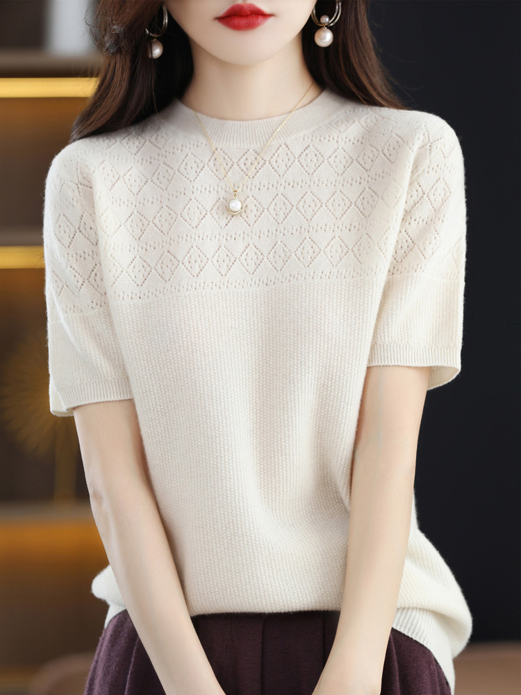 Half-sleeved thin cutout cropped cashmere top 14