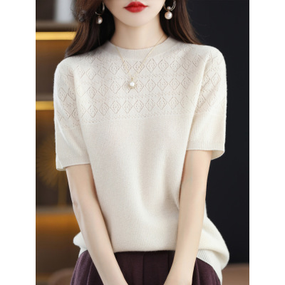 Half-sleeved thin cutout cropped cashmere top 14