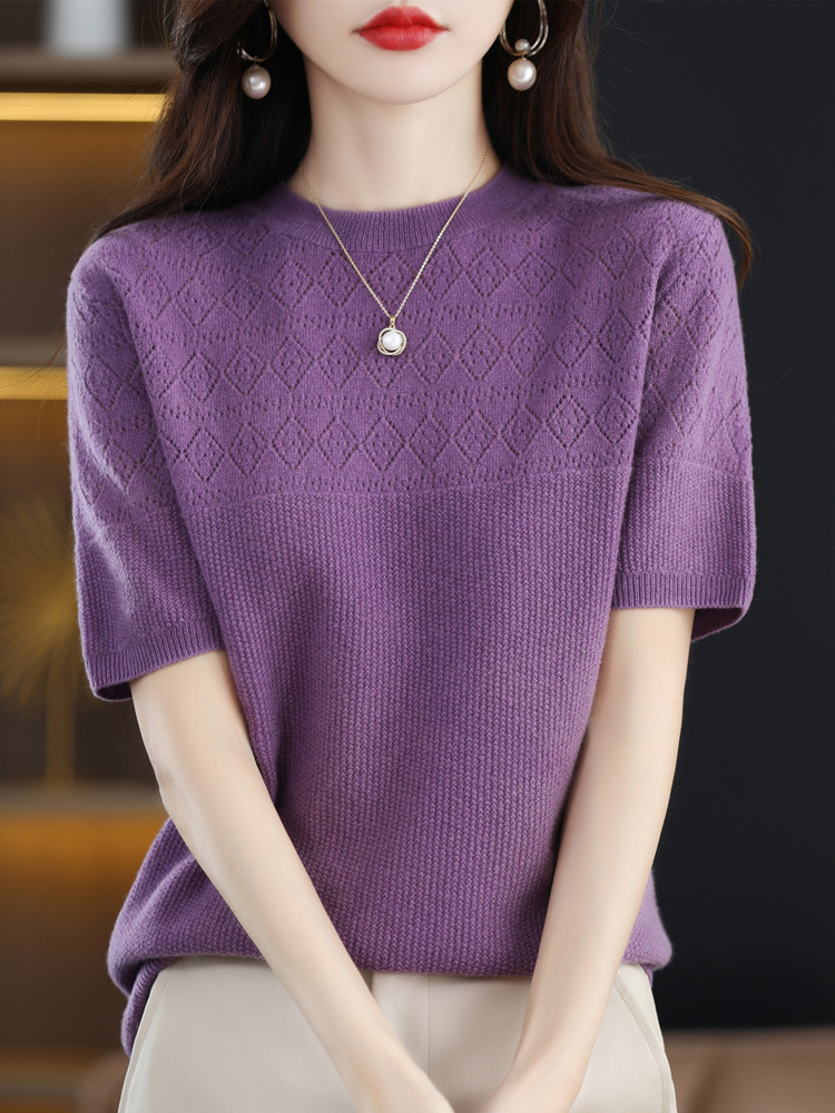 Half-sleeved thin cutout cropped cashmere top 14