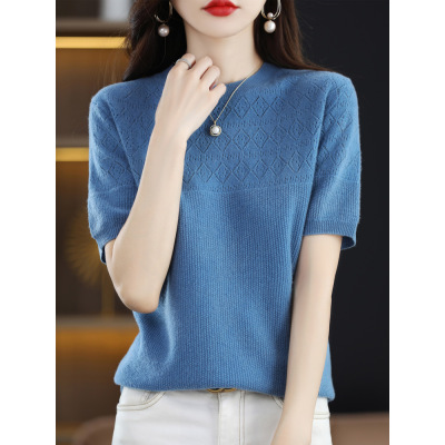 Half-sleeved thin cutout cropped cashmere top 14