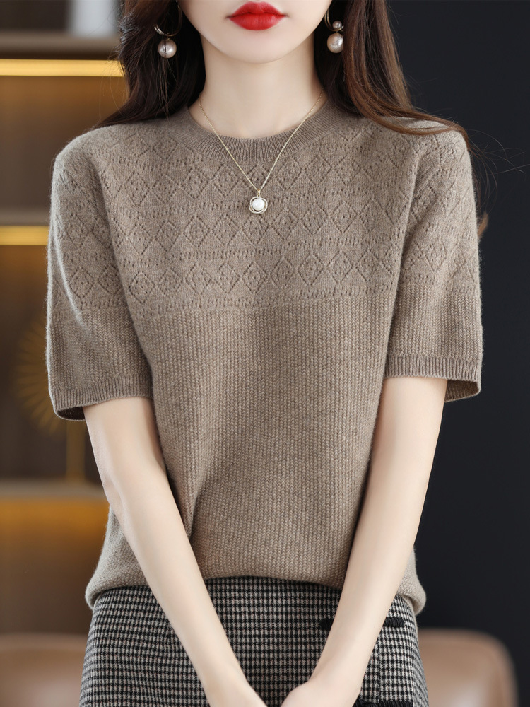 Half-sleeved thin cutout cropped cashmere top 14