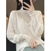 Hollow-out long-sleeved mid-high collar mesh bottoming shirt 74