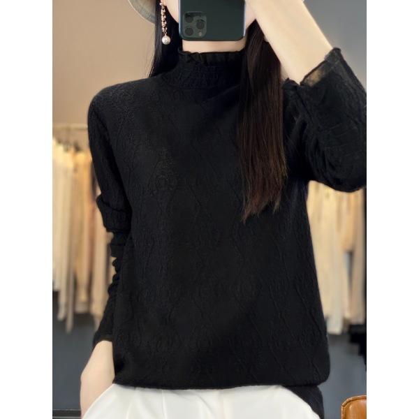 Hollow-out long-sleeved mid-high collar mesh bottoming shirt 74