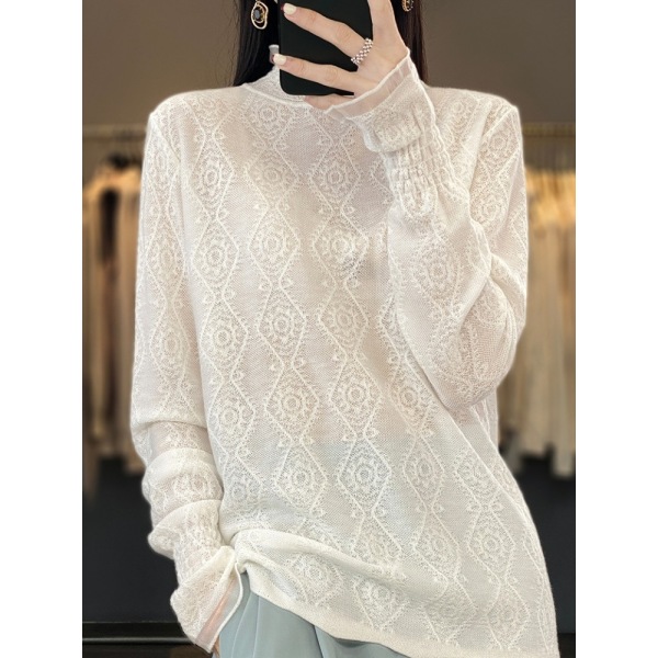 Hollow-out long-sleeved mid-high collar mesh bottoming shirt 74