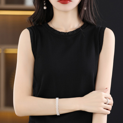 Ice silk knitted camisole with lace stitching 98