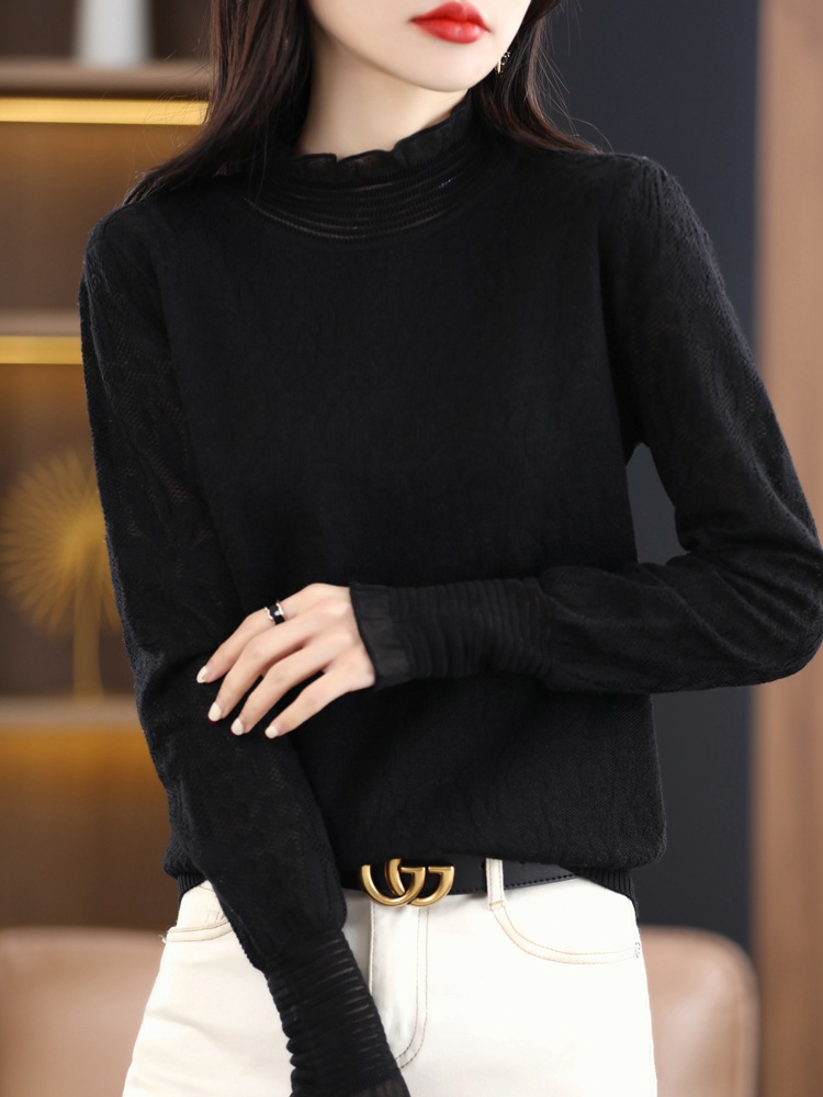 niche lace mesh bottoming shirt 62