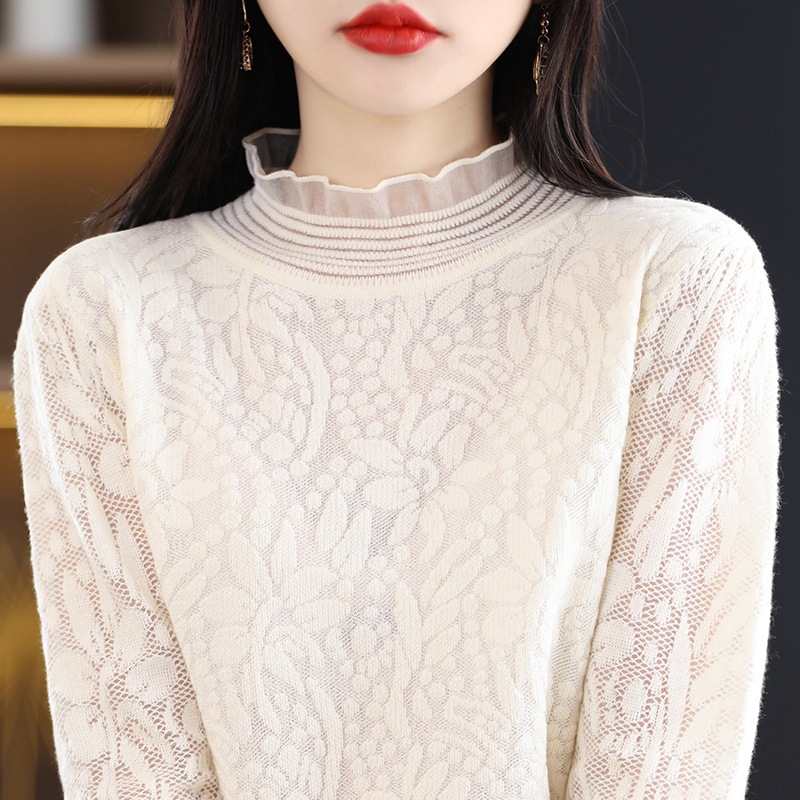 niche lace mesh bottoming shirt 62