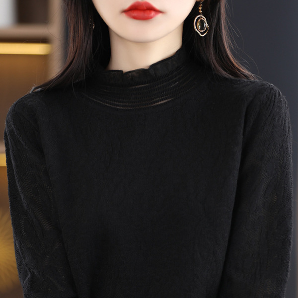 niche lace mesh bottoming shirt 62