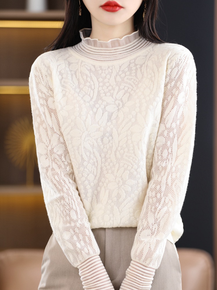 niche lace mesh bottoming shirt 62