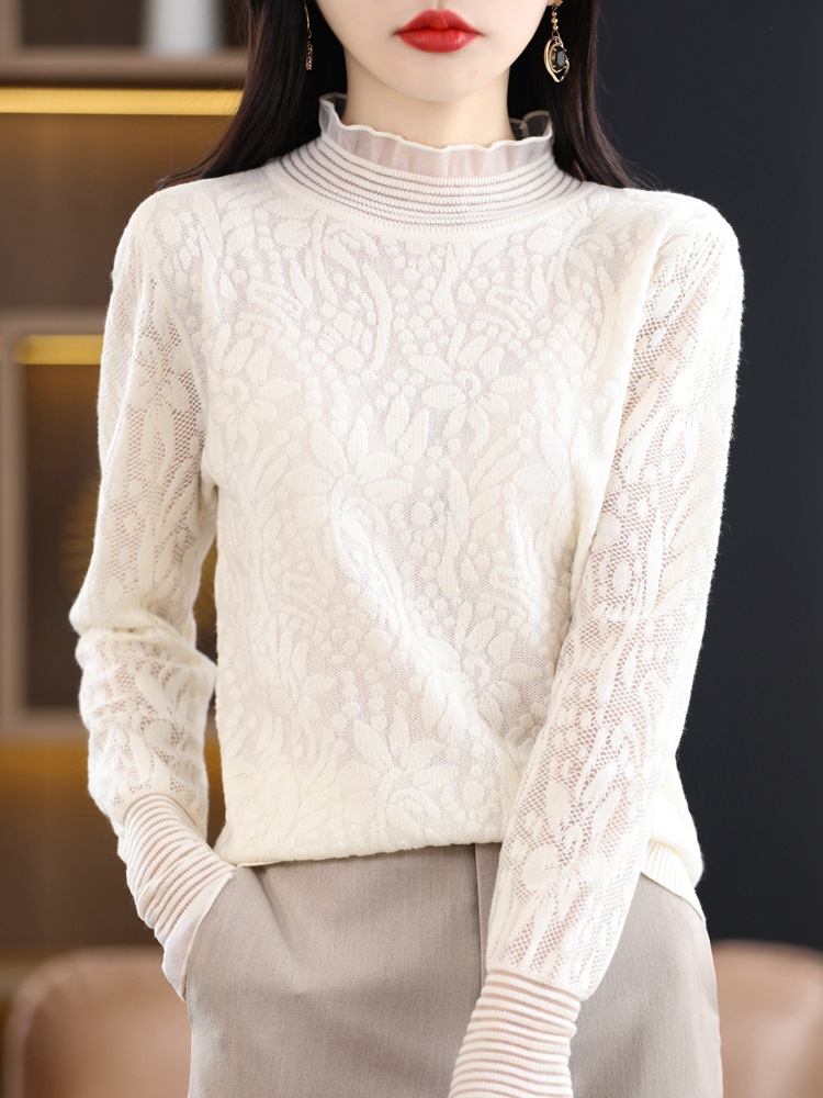 niche lace mesh bottoming shirt 62