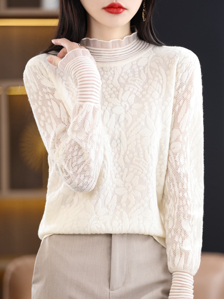 niche lace mesh bottoming shirt 62