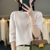 Round neck cotton three quarter sleeve T-shirt looks slim 135